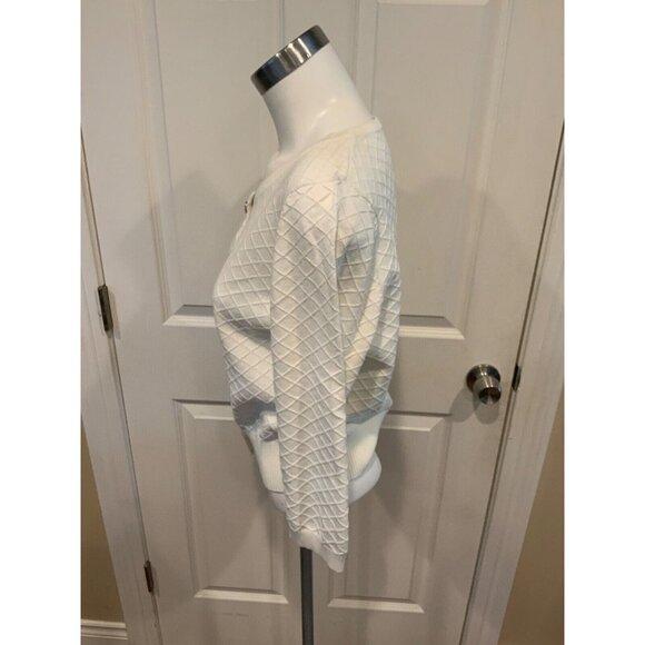 Yumi White Diamond Knit Cardigan W/ Pineapple Jewel Button Cardigan, Size Medium - Picture 4 of 6